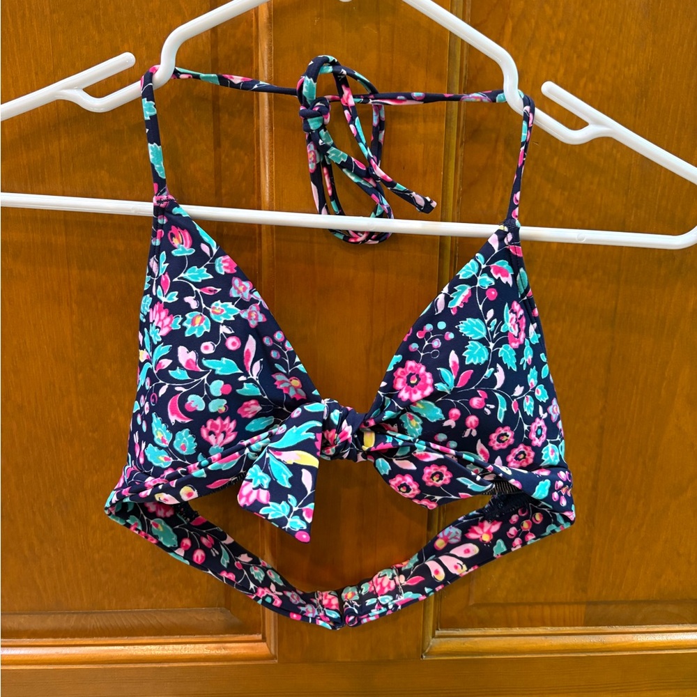 Aerie Women’s Floral Front-Tie Triangle Bikini Top Navy Base Size Small
